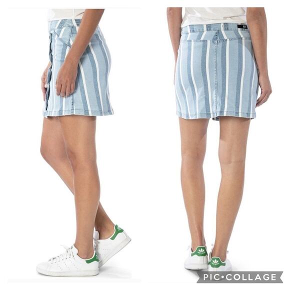 NWT KUT FROM THE KLOTH Connie Striped Asymmetrical Denim Mini Jean Skirt Size 0 - Picture 2 of 8